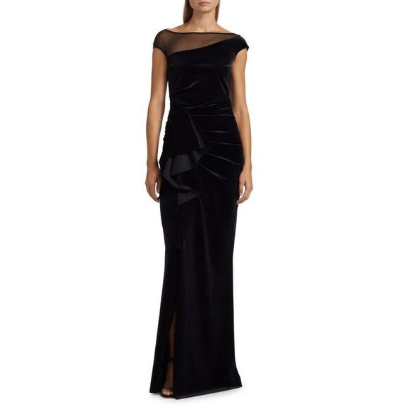 Chiara Boni Women’s Aroma Illusion Velvet Ruffled Sheath Gown US 10 $1190 - Picture 2 of 11